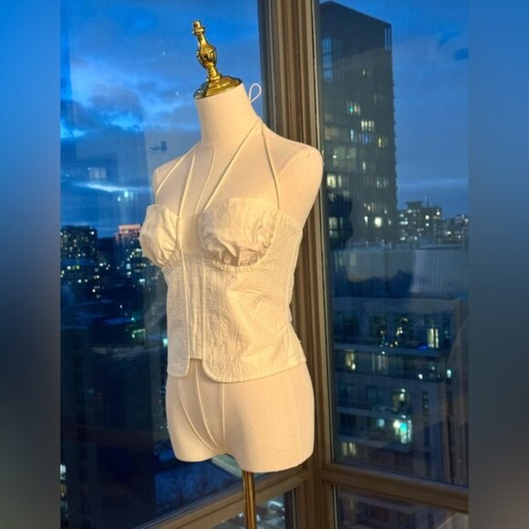 🆕 CULT GAIA 🧿 NWOT Off-White Habana Strappy Corset Zip Top, Sz US 10 - Picture 7 of 16